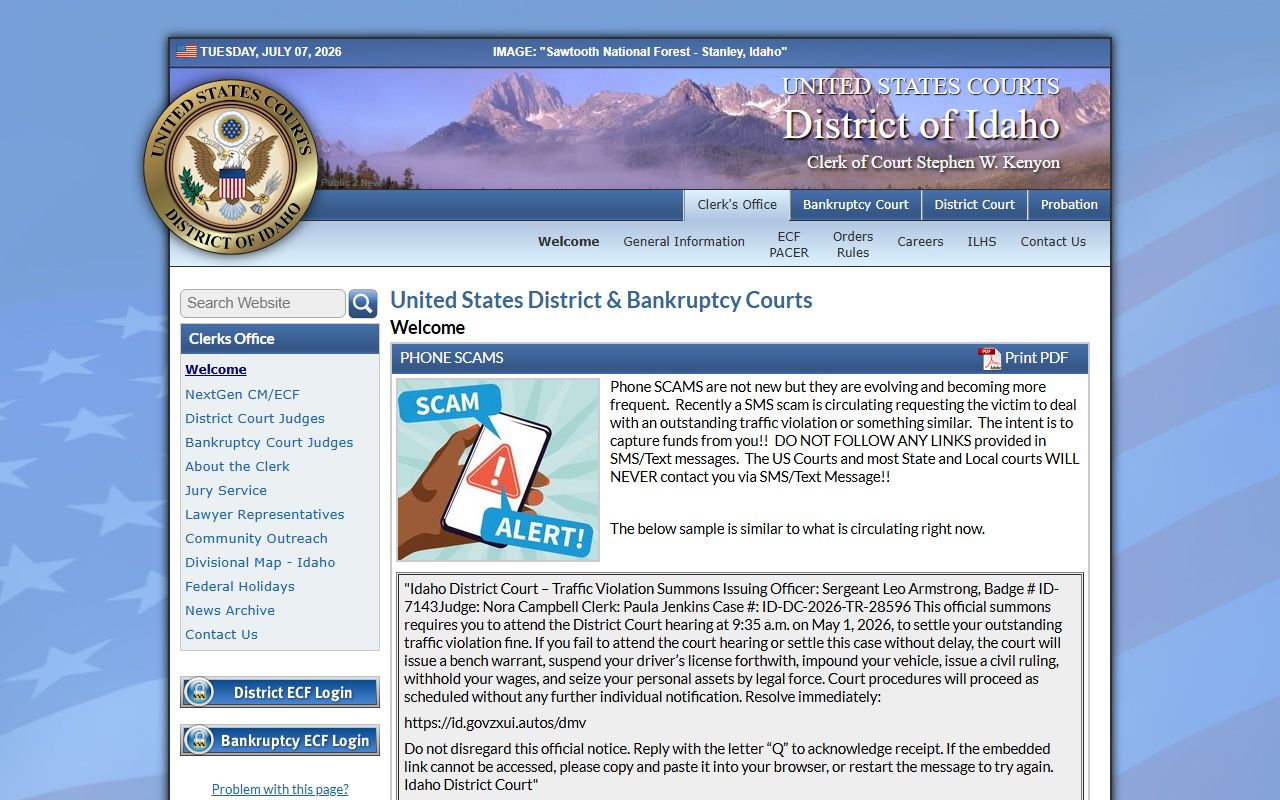 Camas County Clerk of the District Court District of Idaho federal source