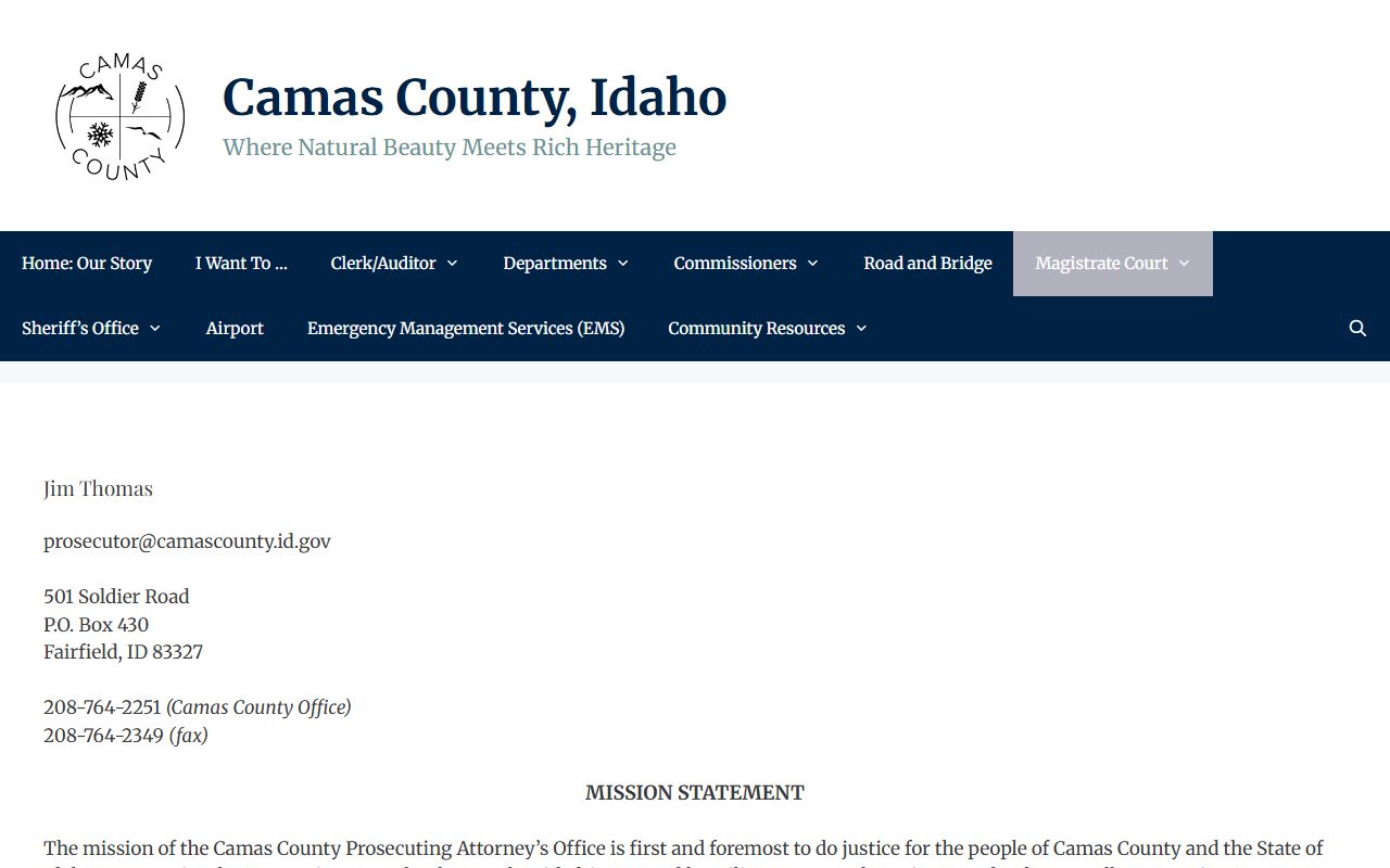 Camas County criminal court records prosecuting attorney page