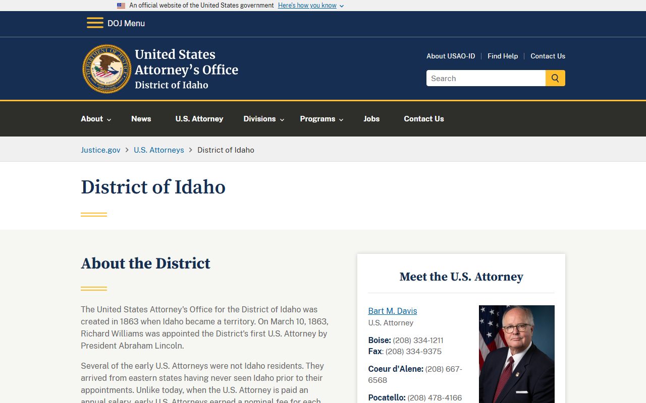 Camas County District Court federal prosecution source