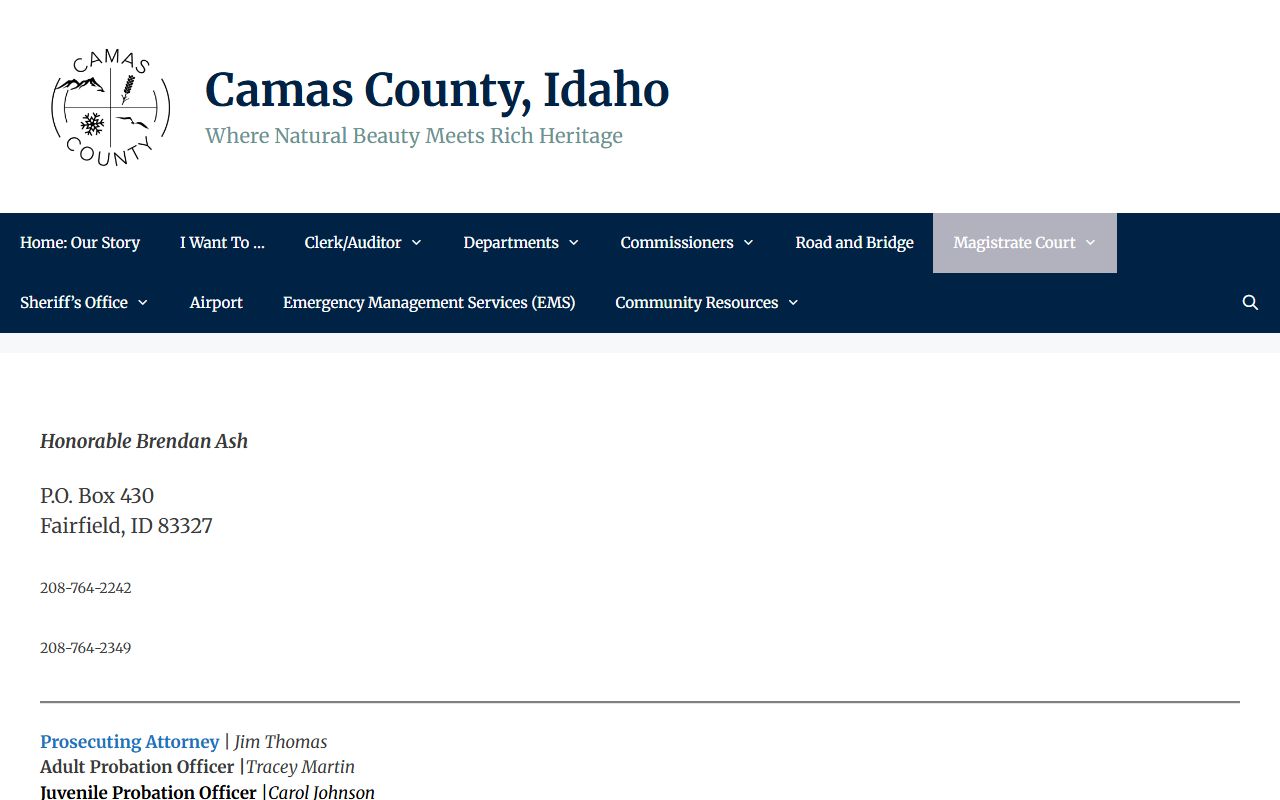 Camas County court records courthouse access in Fairfield Idaho