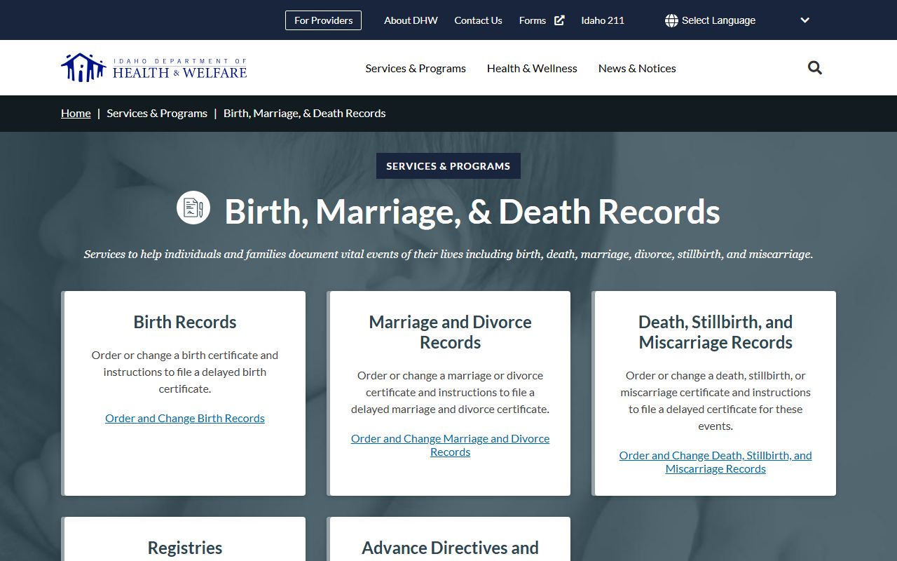 Camas County marriage and divorce records Idaho vital certificates
