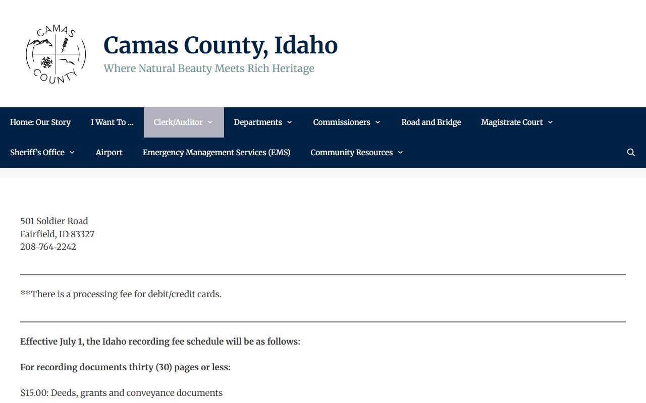 Camas County marriage records recorder office source
