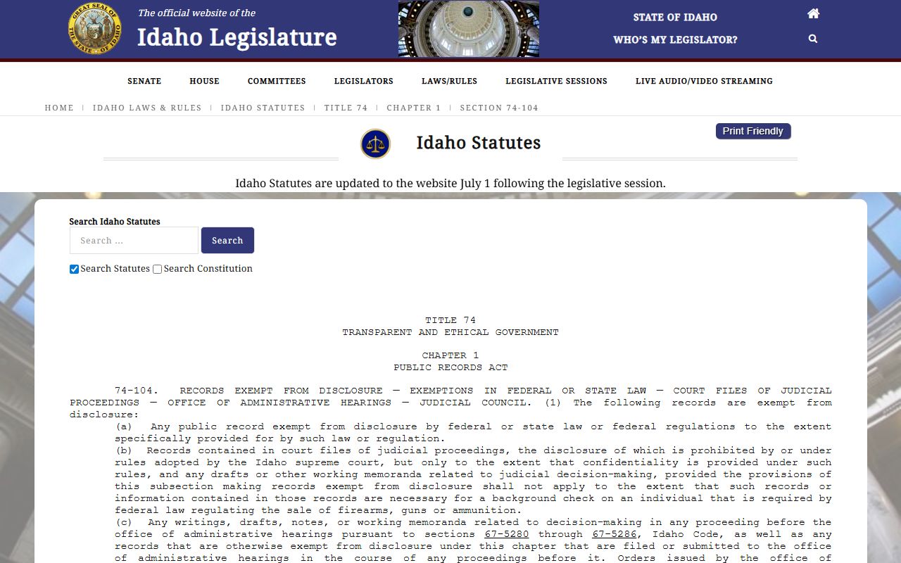 Camas County traffic court records and Idaho public records copying fee statute
