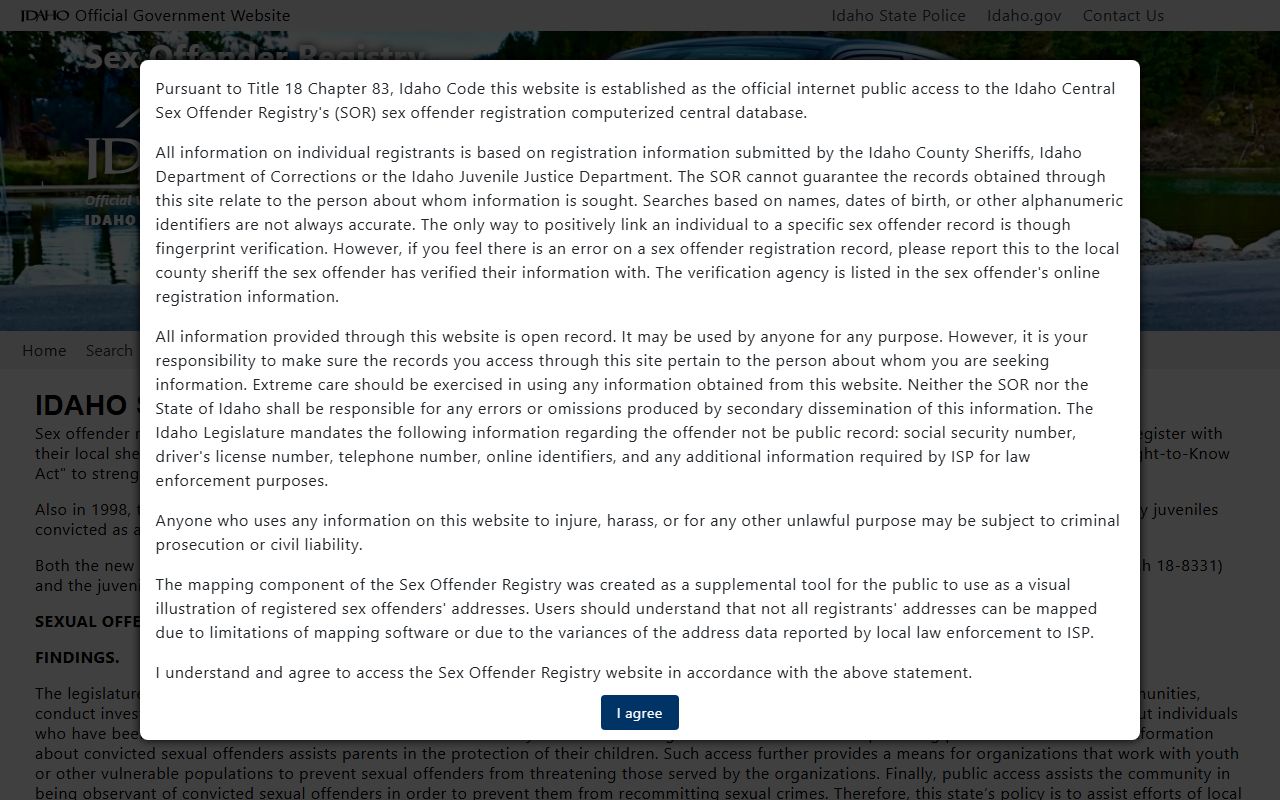 Camas County warrant records and Idaho State Police registry channel
